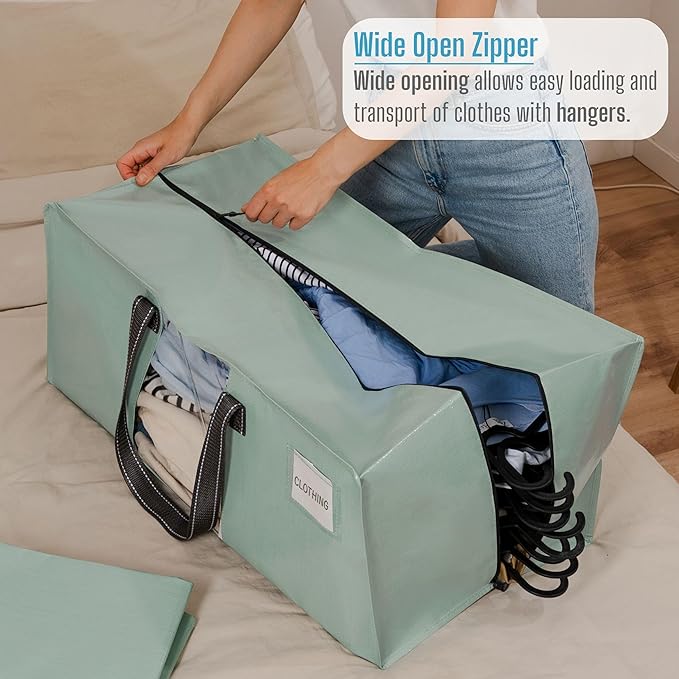 VENO 2 Pack Moving Bags for College, Heavy-Duty Storage Totes, Moving Boxes and Wardrobe Packing Supplies Alternative - Extra Large Durable Laundry Bags for Clothes (Shiny Light Green, 2 Pack)