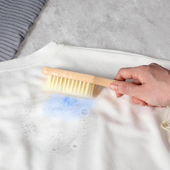 2Pcs Laundry Stain Brush Portable Stain Remover Tool with Soft Bristle Natural Soft Boar Bristle Brushc Small Wood Brush for Home Small Spaces Shoes Clothes Delicate Fabric Knits Cotton Linen Cleaning