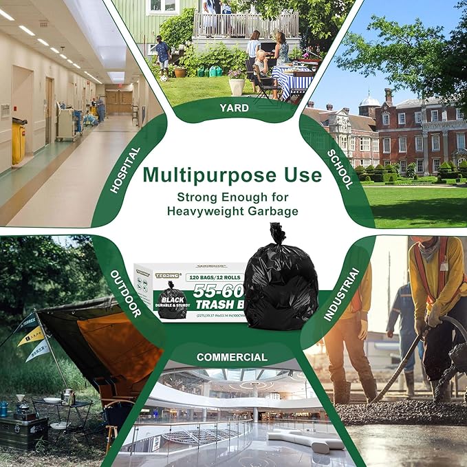 55-60 Gallon Black Trash Bags 120 Count - 40''x53'' Extra Large 50+ Gallon Garbage Bags,Unscented Strong Huge Can Liners for Construction Industrial Yard Outdoor Commercial