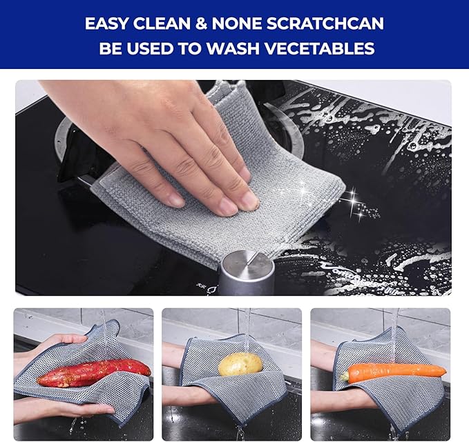 12PCS Non-Scratch Multipurpose Steel Wire Dishcloths - Reusable Quick-Dry Odor-Free Scrub Cloths for Dishes, Kitchen Cleaning Cloths for Cookware, Sinks, Stove Tops(9.84X9.84)
