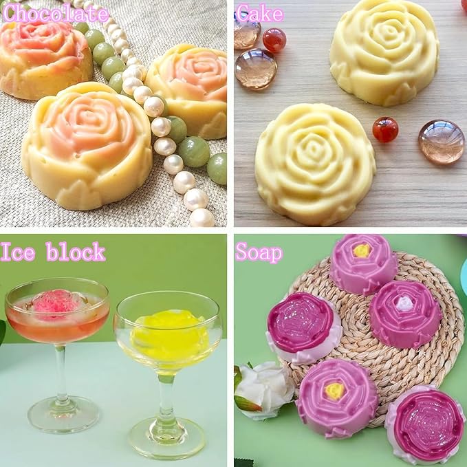 Rose Flower Soap Mold, 2 Pack Rose Ice Cube Mold, Rose Silicone Molds for Soap,Making Bath Bomb (Rose Flower)