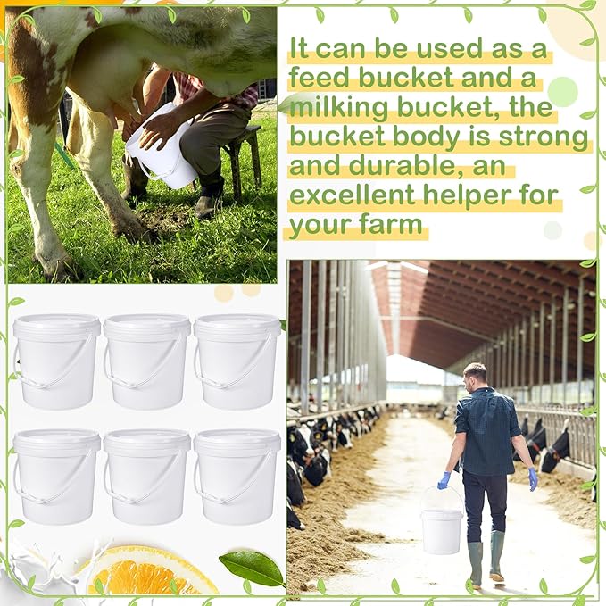 Leinuosen 16 Pcs 1 Gallon White Plastic Bucket with Handle and Lid Reliable Heavy Duty Barrel Pail Container Food Safe Bucket for Multipurpose Storage Paint Art Crafts Projects