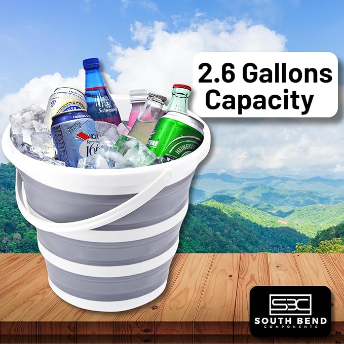 South Bend Components 2.6 Gallons Collapsible Bucket with Handle, Space Saving Design Portable Foldable Water Pail for Indoor/Outdoor, Mop, Boating, Camping, and Fishing (2-Pack)