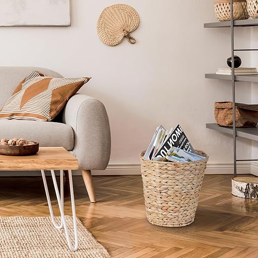 Boho Wicker Trash Can with Lid,Waterproof Bathroom Trash Can Hand Woven Wicker Waste Baskets for Kitchen Office Bedroom