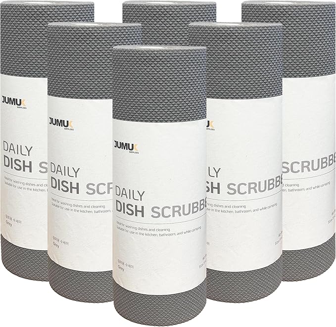 Daily Dish Scrubber Sheet Non-Scratch Household Disposable Cleaning Sponges | Recyclable, Eco-Friendly & Perfect for Kitchen, Home Cleaning and Outdoor Use (6, Grey)