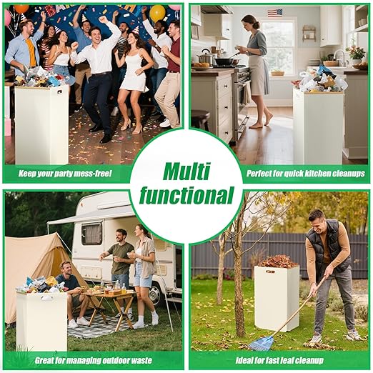 13 Gallon Disposable Trash Cans with Built-in Handles, 4 Pack Extra Large Portable Trash Can, Waterproof Layer Reusable Garbage Cans, Extra-Thick Cardboard Recycling Bins, Perfect for Parties, White