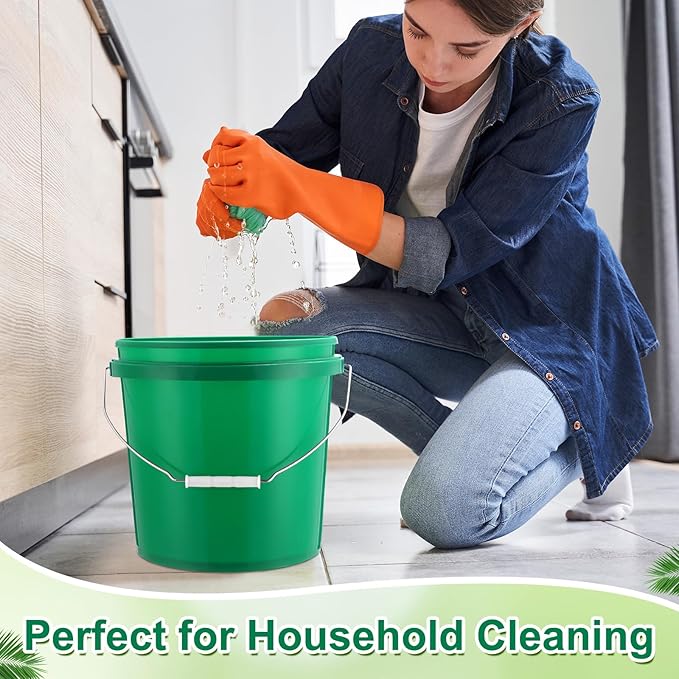 Tioncy 10 Pcs 2 Gallon Plastic Bucket with Lid Heavy Duty 2 Gallon Bucket Pail with Lid Handle for Storage Container Home Household Cleaning (Green)