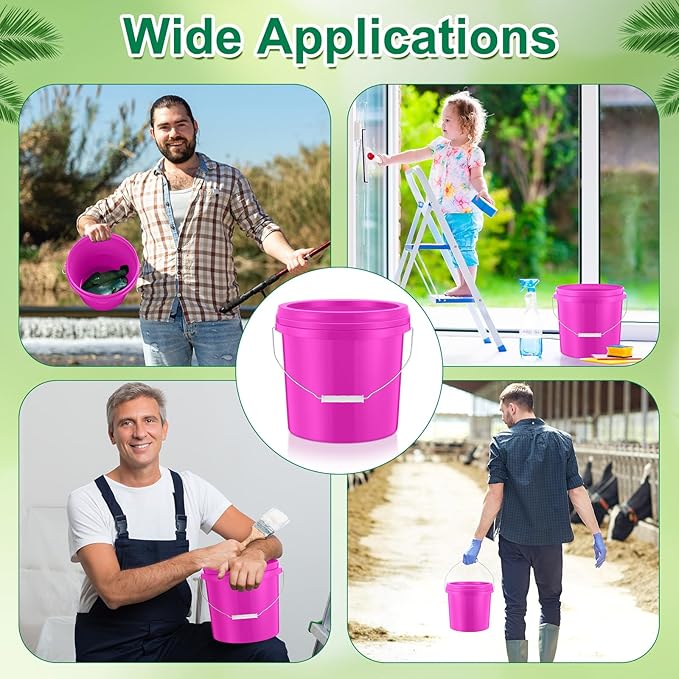 Tioncy 10 Pcs 2 Gallon Plastic Bucket with Lid Heavy Duty 2 Gallon Bucket Pail with Lid Handle for Storage Container Home Household Cleaning (Pink)