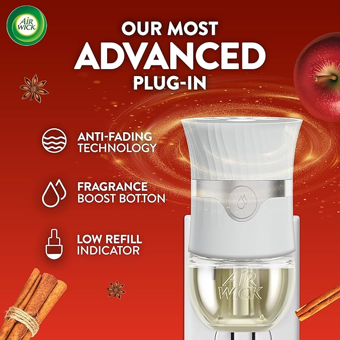 Air Wick Plug in Scented Oil Refill, 7ct, Apple Cinnamon Medley, Fall Scent, Essential Oils, Air Freshener