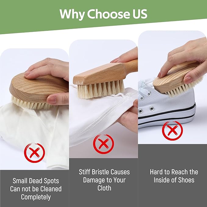 Laundry Stain Brush, Laundry Brush for Stains on Clothes, Dorm Room Essentials for College Students, Natural Boar Bristle Cleaning Brush, Fabrics Cleaning Brush for Clothes Without Damage
