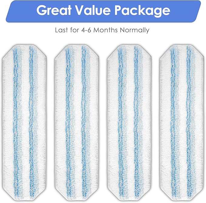 (4 Pack) H2prO Replacement Mop Pads Compatible with O-Cedar H2prO Mop, Washable Mop Cloths, Microfiber Mop Head, Mop Pad Refill Accessories, Mopping Pads