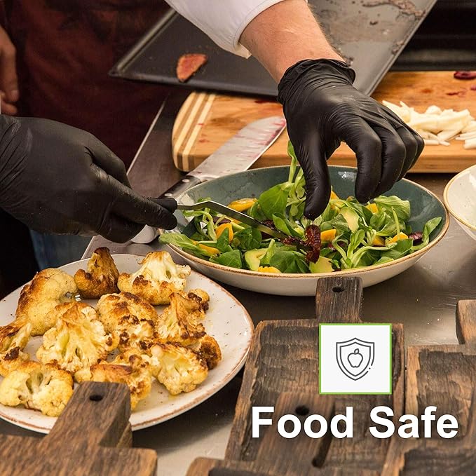 FifthPulse [150 Count] Biodegradable Gloves - Black Nitrile Disposable Gloves - Medical Exam and Food Safe - Latex Free