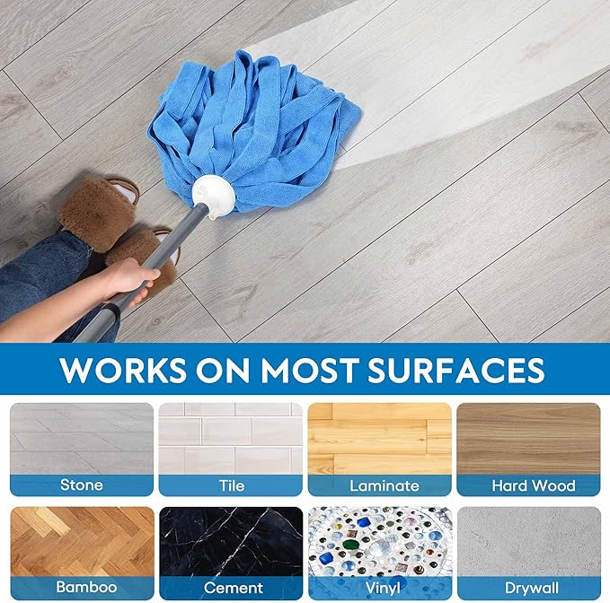 Matthew Microfiber Cloth Mop Compatible with Ceda Microfiber Cloth Mop Refill Commercial Mop Replacement 54" Stainless Steel Handle with 2 Wet Mop Heads w/1 Handle Incl.2Pcs Microfiber Cloth-Blue