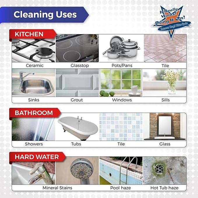 Bring It On Cleaner Hard Water Stain Remover for Glass, Soap Scum remover for Shower glass, Fiberglass, Windows, Tile & Grout, Water Spot Remover for Glass Door Bathroom, Lime Scale & Sink 32Oz 2Pack