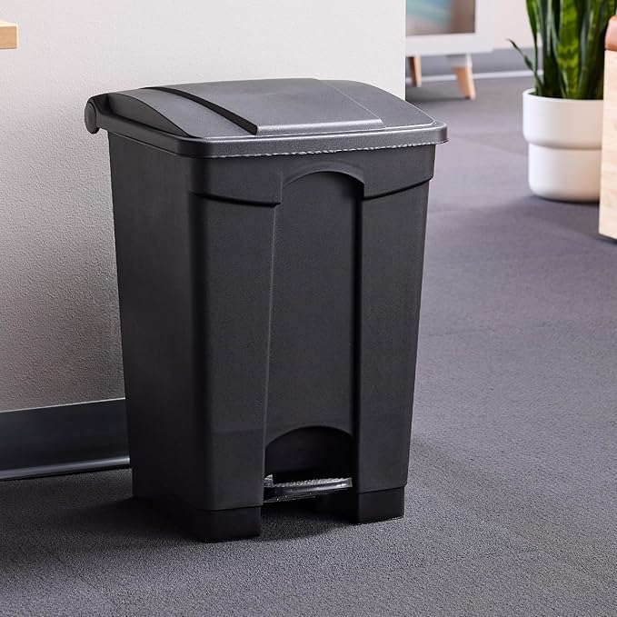 Safco Plastic Step-On Trash Can for Hands-Free Disposal, Great for Home and Commercial Use, 12 Gallon, Black (9925BL)