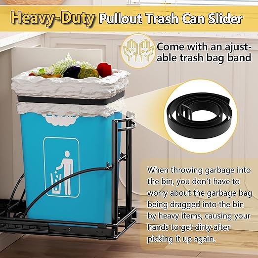 Under Sink Trash Can 13Gal Quiet Close Pull Out Trash Can Under Cabinet 50Qt 13" Wx17 Hx17 D, Black