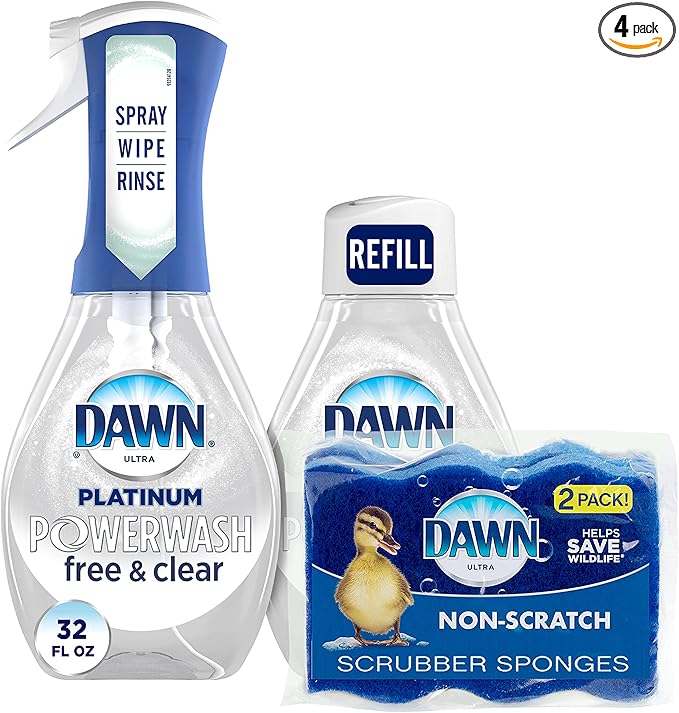 Dawn Free & Clear Powerwash Dish Spray, Dish Soap, 1 Spray (16oz), 1 Refill (16oz) Non-Scratch Scrubber Sponge (2 count), 1 set