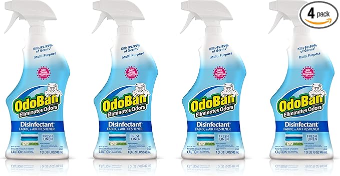 OdoBan Ready-to-Use Disinfectant and Odor Eliminator, Set of 4 Spray Bottles, 32 Ounces Each, Fresh Linen Scent