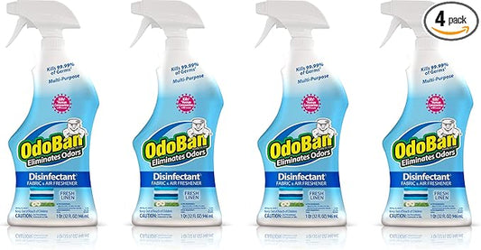 OdoBan Ready-to-Use Disinfectant and Odor Eliminator, Set of 4 Spray Bottles, 32 Ounces Each, Fresh Linen Scent