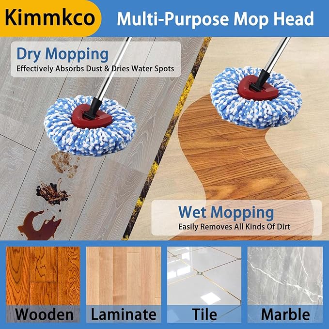 Small Spin Mop Replacement Head for O Cedar RinseClean 2-Tank System, 2 Fluffy Microfiber Mop Refills with 1 Small Base & 4-Section 30-58in Mop Handle, Replace Heads for Deep Clean, Machine Washable