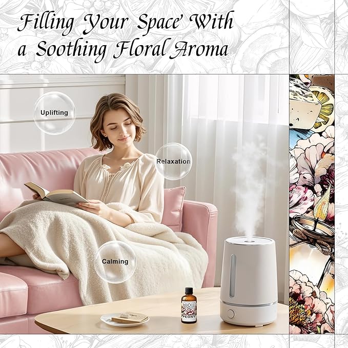 HIQILI Peony Fragrance Oil for Home Diffuser, Idea for Making Candle, Women's Perfume, Car Air Freshener, Skin & Body Care - 1 Fl Oz