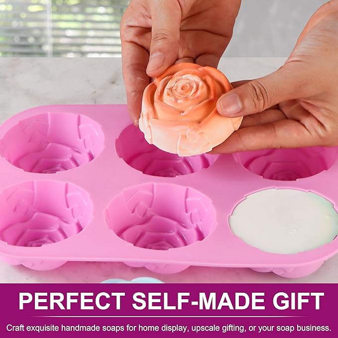 Rose Silicone Molds - 2 Pack Handmade Large Rose Flower Soap Mold - Food Grade DIY Bar Mould for 3D Soap, Mousse, Muffin, Cake, Chocolate, Jelly, Resin, Candle - Just Pop Out & Dishwasher Safe