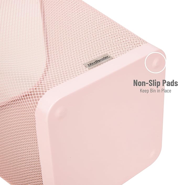 Mind Reader Mesh Trash Can, Square Wastebasket for Office or Home, 5 Gallon Capacity, Metal Mesh, Set of 2, Pink