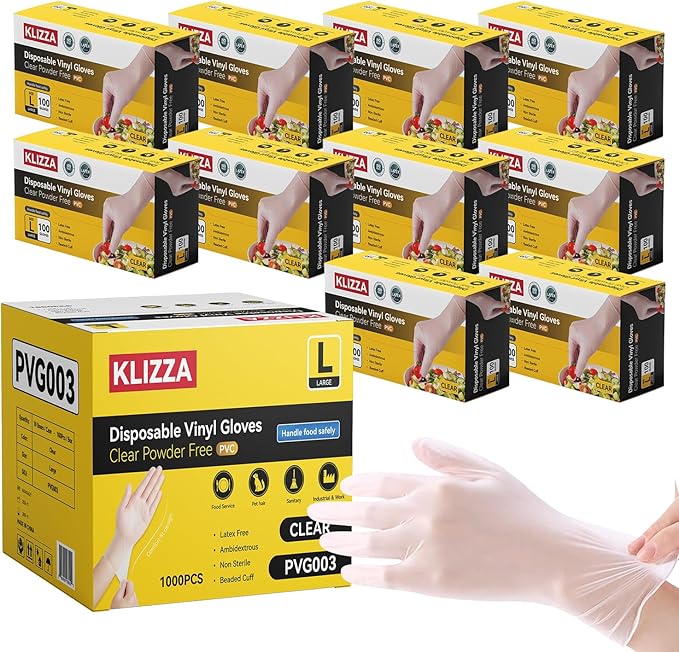 Disposable Vinyl Gloves, Latex-Free, Powder Free, Clear Plastic Gloves, for Cleaning, Cooking, Food Prep