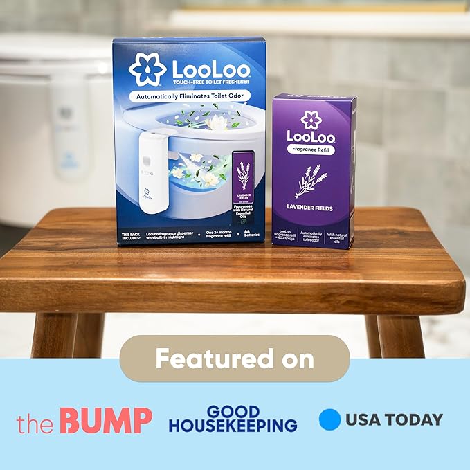Loo Loo Touch Free Toilet Freshener Refills, Natural Essential Oils – Toilet Smell Eliminator, Bathroom Deodorizer, Air Freshener Spray for Bathroom, Lavender Fields Fragrance, 2.0 Fl Oz