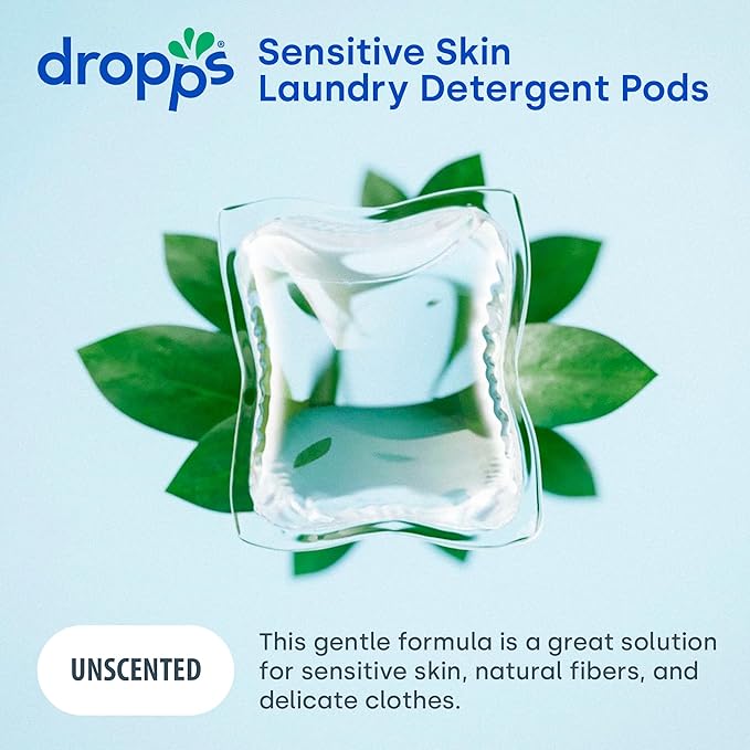 Dropps Sensitive Skin Laundry Detergent Pods, Unscented (160 Count) - Dermatologist Tested Laundry Pods - HE Compatible Laundry Supplies for Clean Clothes, Vegan & Dye-Free