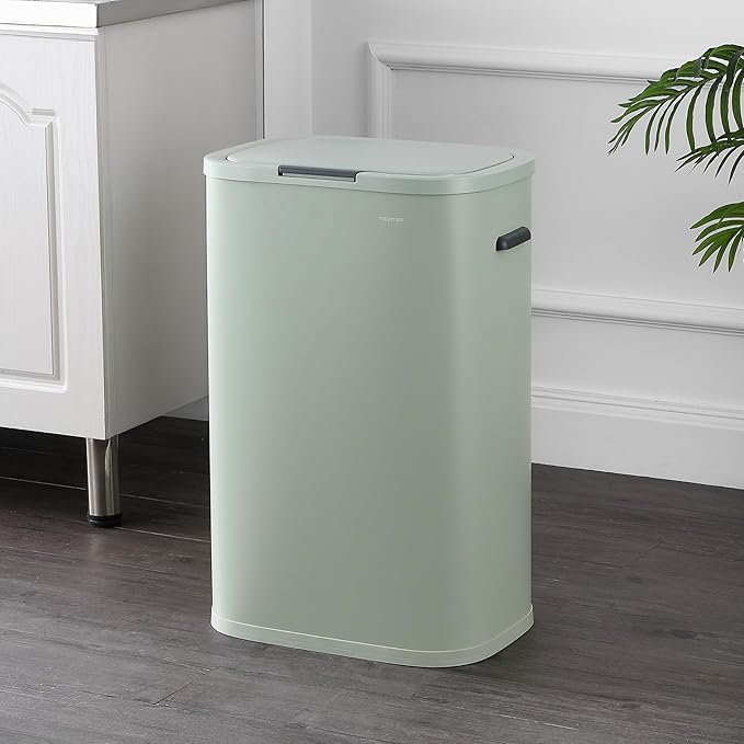 happimess HPM1017E Tammi Kitchen 14.5-Gallon Slim Metal Push Button Trash Can for Home, Kitchen, Laundry Room, Office, Bedroom, Bathroom, Pistachio Gelato
