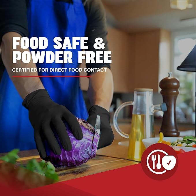 Synsafe 4 Mil - Black Nitrile Exam Gloves –Disposable Latex Free & Powder Free – Extra Strong, Rubber Gloves – First Aid Kit, Medical, EMT, Cleaning, Cooking | Pack of (200 ct)