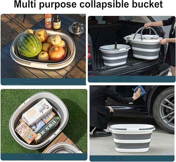 2 Pack 16L (4.2 Gallon) Foldable Household Mop Bucket, Collapsible Cleaning Bucket, Easy Storage for Mop Cleaning, Camping and Car Care, Multi-Scene Use (Grey+Blue)