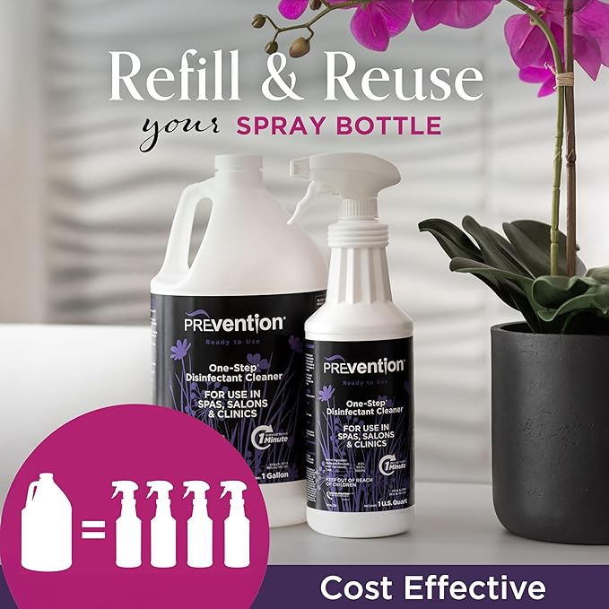 Prevention Ready-To-Use Disinfecting Cleaner – Hospital Grade Disinfectant Spray Solution for Salons, Spas, Clinics, Surfaces – Sanitizing Solution & Two Reusable Sprayers – 32oz Bottle (6 Pack)
