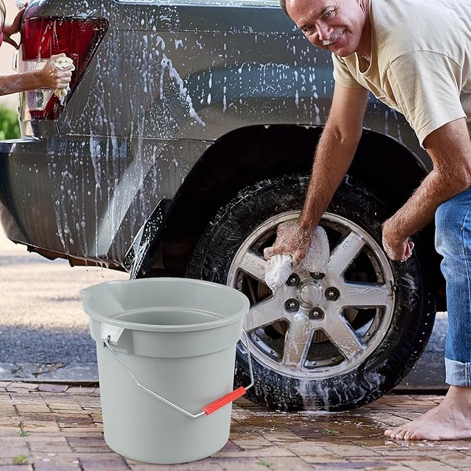 Kiddream 6 Pack 3.5 Gallon Utility Bucket with Handle, Cleaning Bucket with Pour Spout, Grey