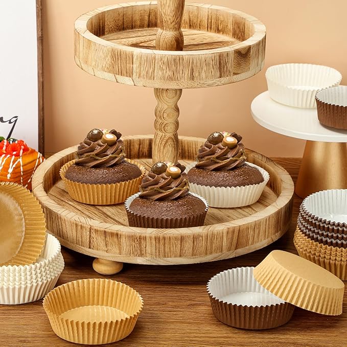 Uiifan Disposable Round Cupcake Liners Paper Baking Cups Wrappers Cupcake Paper Microwave Oven Safe Bakeware Mold for Snacks Cakes(3 Colors,150 Pack)