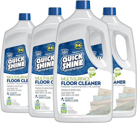 Quick Shine Multi Surface Floor Cleaner 64oz, 4Pk | Ready to Use-Streak Free- No Rinse | Use on Hardwood, Laminate, Luxury Vinyl Plank & Stone | Use in Spray Mops & Vac Mops | Safer Choice Cleaner