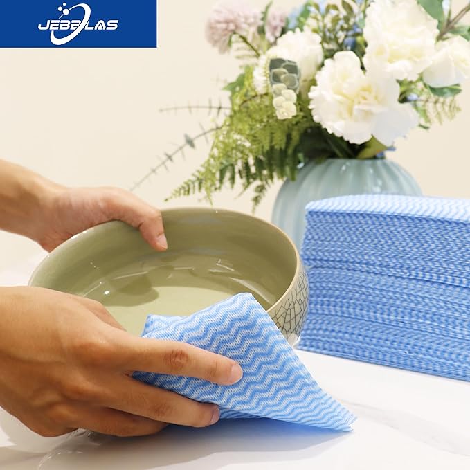 JEBBLAS Handi Wipes Reusable Cloths Dry Cleaning Cloths Dish Towel Kitchen Towel Handy Cleaning Wipes,Pack of 50, Blue