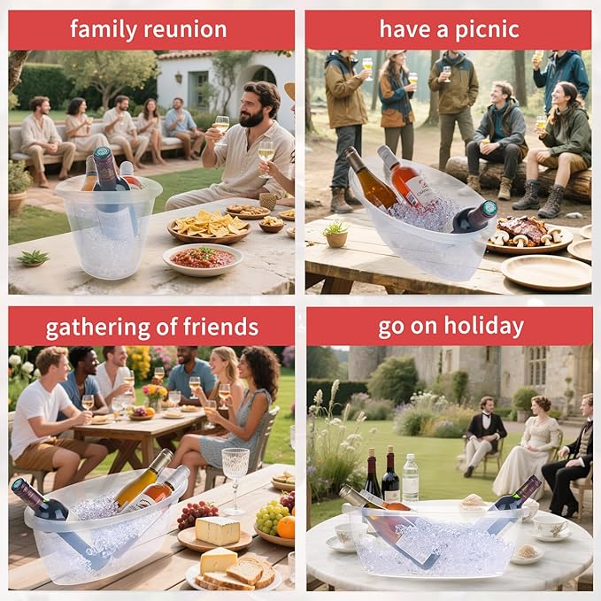 2 Pack Large Ice Buckets for Parties, 5L Oval Plastic Champagne Wine Cooler Beer Chiller Bucket Beverage Tub for Mimosa Bruch Cocktail Bar Supplies Indoor Outdoor Wedding Party