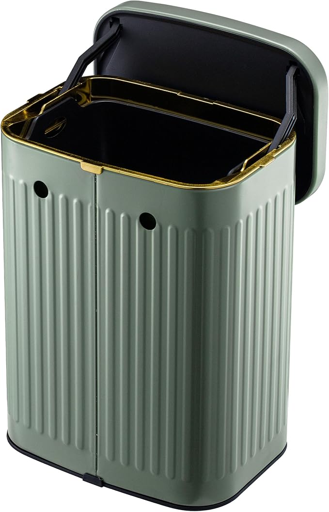 2.11Gallon 8L Carbon Steel Trash Can Door Compost Bin Wall Mounted 2 Ways Sliding Lid Compost Bin Countertop Kitchen Hanging Cabinet Door Trash Bin Metal Garbage Bin Cubo de BasuraGreen
