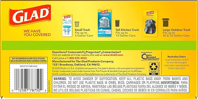 Glad ForceFlex Tall Kitchen Trash Bags, 13 Gal, Gain Original with Febreze, 80 Ct (Pack May Vary)