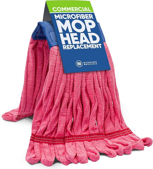 Commercial Mop Head Replacement – 1 Pack Medium Red Microfiber Tube Mop (14 oz.) | Industrial Wet Mops | Refill Heads, Machine Washable, Heavy Duty | Hardwood, Tile, Laminate, Vinyl Floors