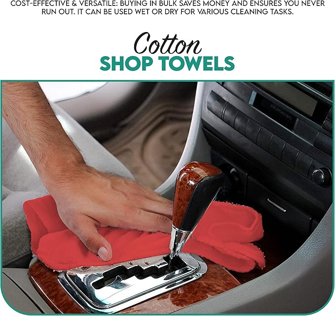 ZUPERIA Cotton Shop Towel – Multipurpose Cleaning Cloths (14" x 12" - Pack of 150 - Red) Reusable Shop Rags for Automobiles, Industrial, Restaurants, Garage, and Homes
