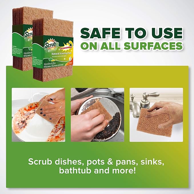 SCRUBIT Natural Scouring Pads (12 Pack) - Eco Friendly Scrubbing Pads for Kitchen Cleaning, Dishes, and Pots - Non-Scratch Kitchen Scrubbers - 100% Natural Sisal Fibers (12 Pack)