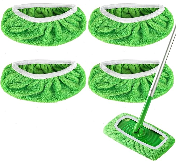 Reusable Microfiber Mop Pads for Swiffer Sweeper Mop - Dry Sweeping Cloths & Wet Mopping Cloths for Household Cleaning - Washable Wet Pads for Mopping Floors - 4 Pack (Mop is not Included)