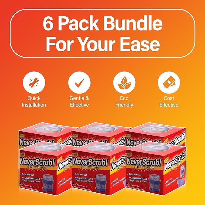 Self Cleaning Toilet System Replacement Cartridge, 1.65 oz, Lasts Up to 3-5 Months Continuous Toilet Bowl Cleaning - 6 Pack