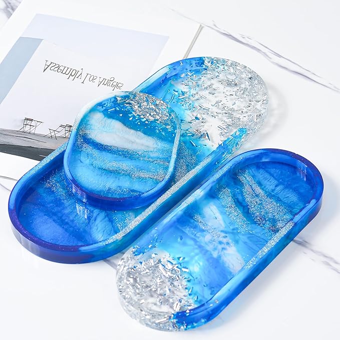 Resin Tray Molds 13" Large Oval Coaster Silicone Mold for Epoxy Resin Casting DIY Jewelry Container Ring Trinket Storage Plate Mould with Edges 3 Sizes Cement Dish Art Craft Gift Mould Home Decoration