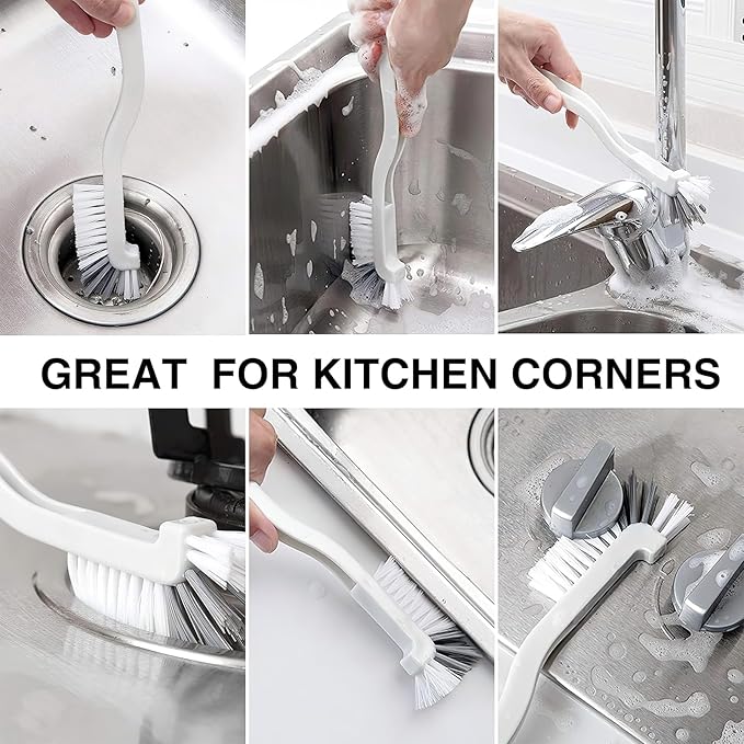 GTOTd Kitchen Right Angle Scrub Grout Small Cleaning Brush（2 Pack）Best Kitchen Gadgets Gifts Stuff for Bottle Bathroom Brushes Household Pot Pan Dishwasher Edge Corners Deep Brush with Stiff Bristles