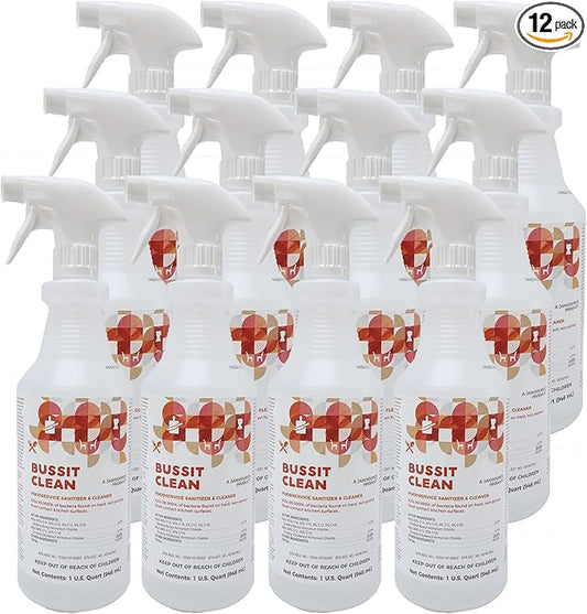 BussitClean Food Surface Sanitizer & Cleaner, 1 Quart (Case of 12), Kills 99.9% of Kitchen Bacteria