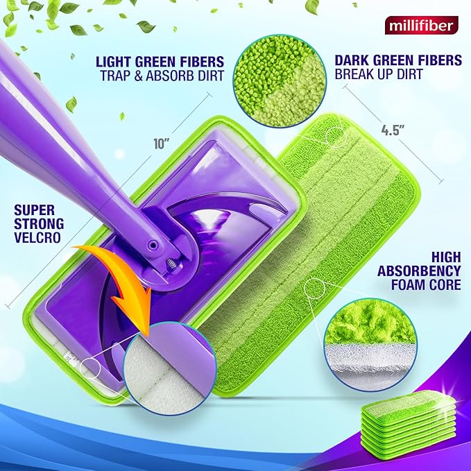 Reusable Mop Pads Compatible with Swiffer WetJet (4 Pack) - Microfiber Mop Refill for Wet Mopping Cloths - Hardwood Floor Cleaning Spray Pads Reusable Replacements - Green